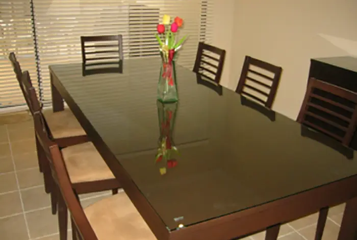 Wood Framed Clear Glass Topped for Dining Table